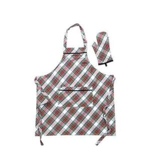 Juliska 100% Cotton Stewart Tartan 2pc Adult Apron & Oven Mitt Set